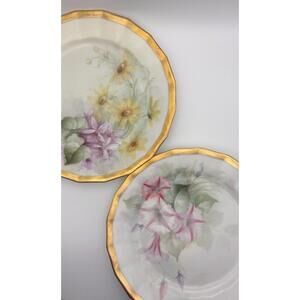 Set of 2 Hand Painted Limoges Plates France — Artist Signed Gold Trim — 7.3"